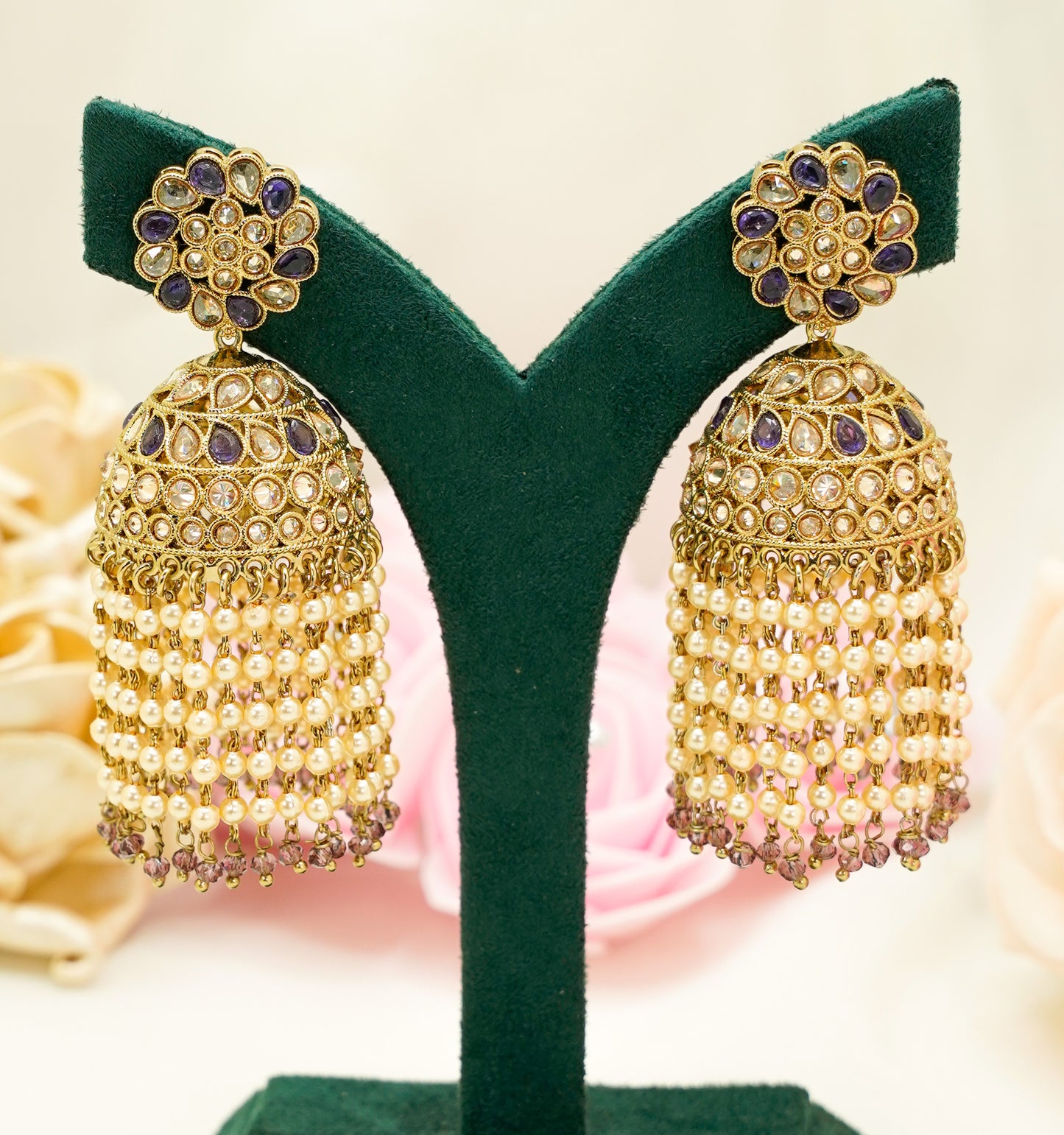 Gold Jhumka Earrings Set – Modest Earring Jewellery for Any Festival