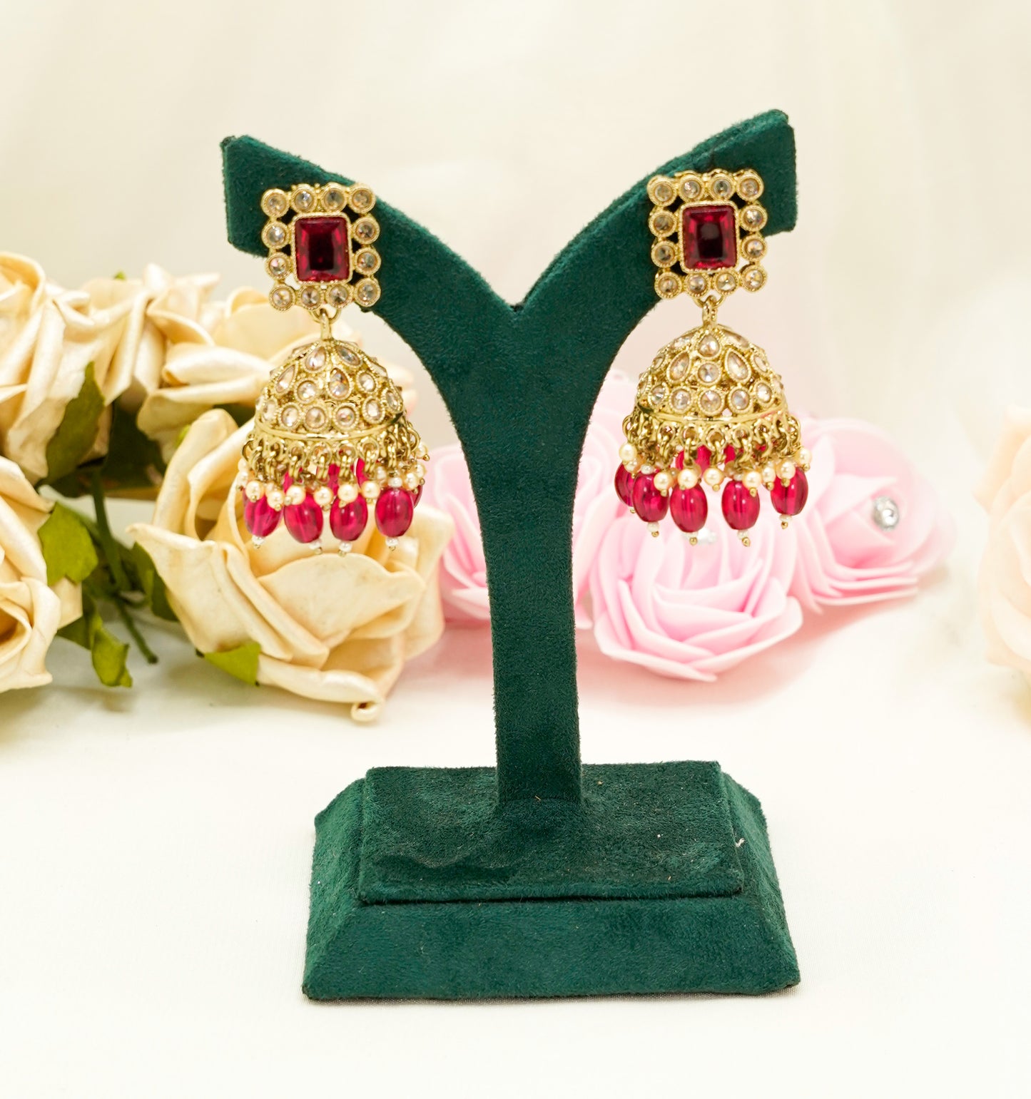 Pink Jhumka Earrings Set – Modest Earring Jewellery for Any Festival