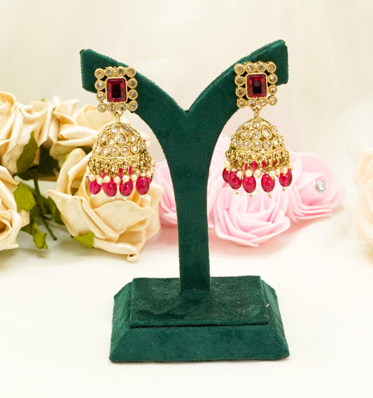 Pink Jhumka Earrings Set – Modest Earring Jewellery for Any Festival