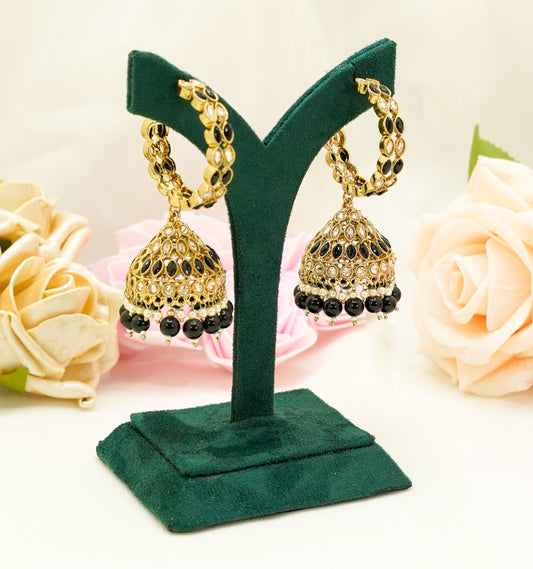 Black Gold Jhumka Earrings Set – Modest Earring Jewellery for Any Festival