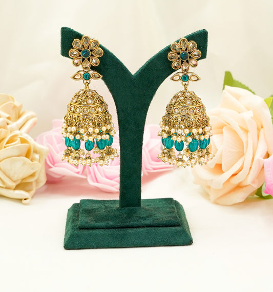 Teal Jhumka Earrings Set – Modest Earring Jewellery for Any Celebratory Event