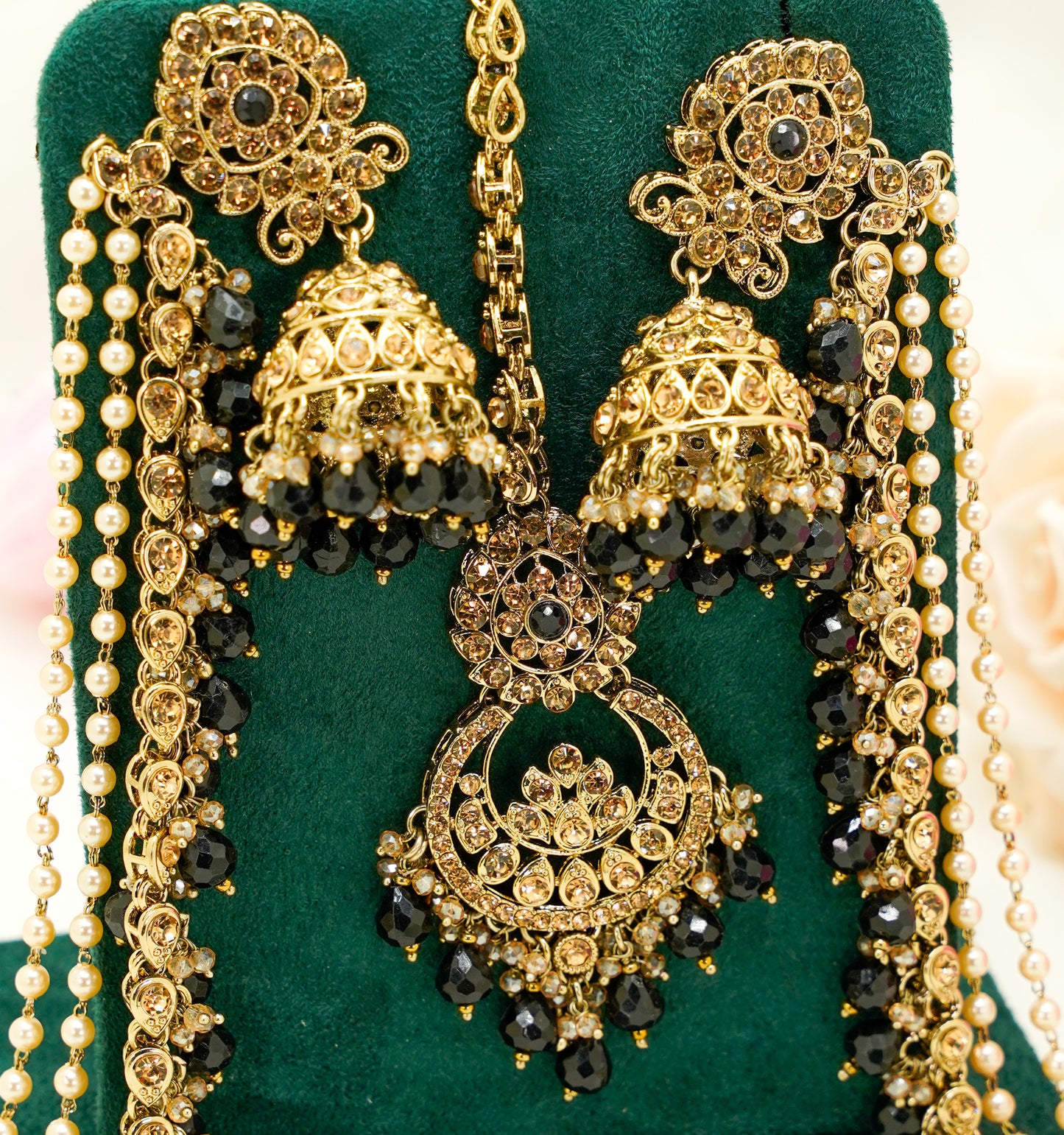 Tikka & Jhumka Earrings with Strings – Modest Earring for Any Celebratory Event