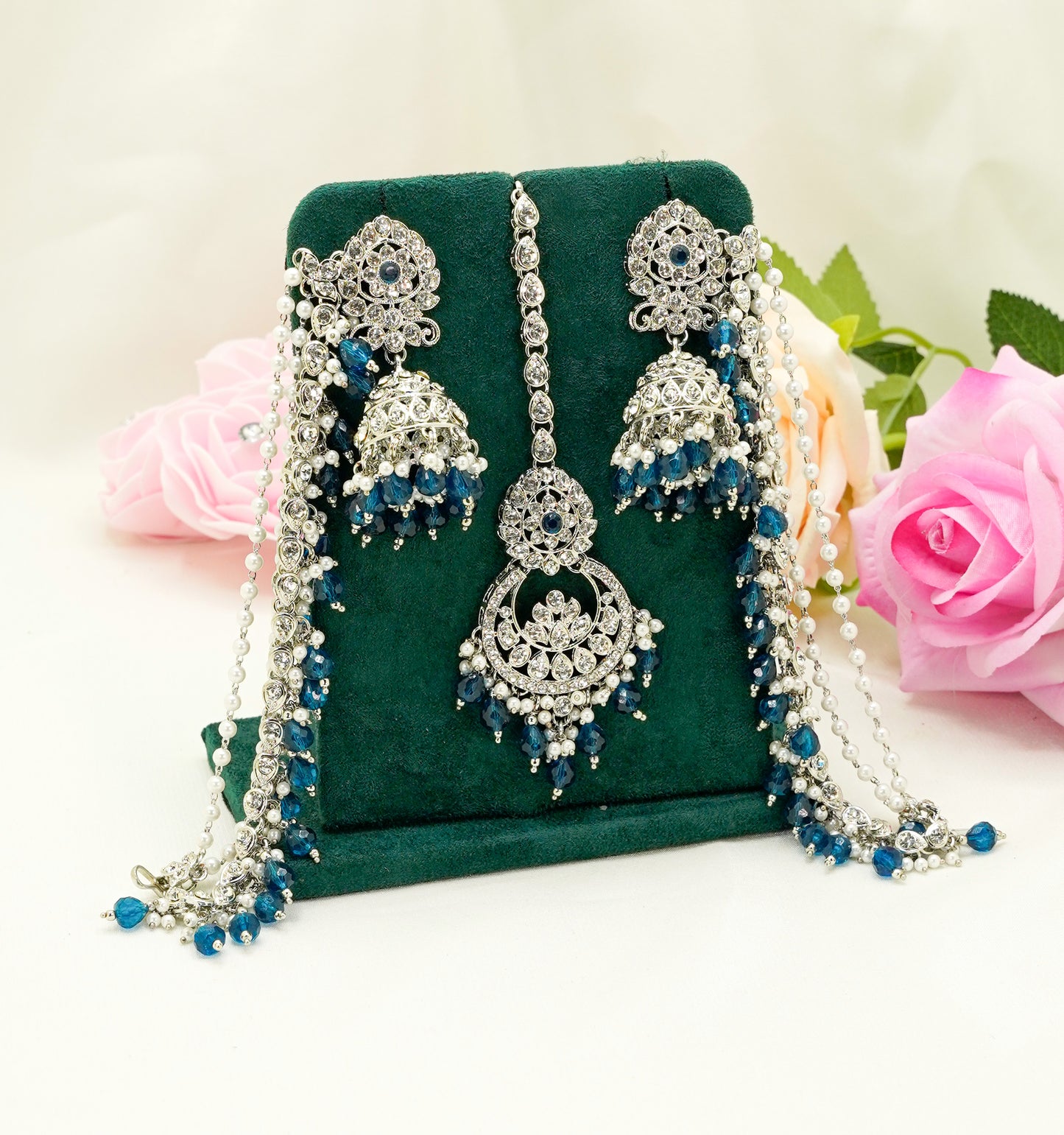 Tikka & Jhumka Earrings with Strings – Modest Earring for Any Celebratory Event