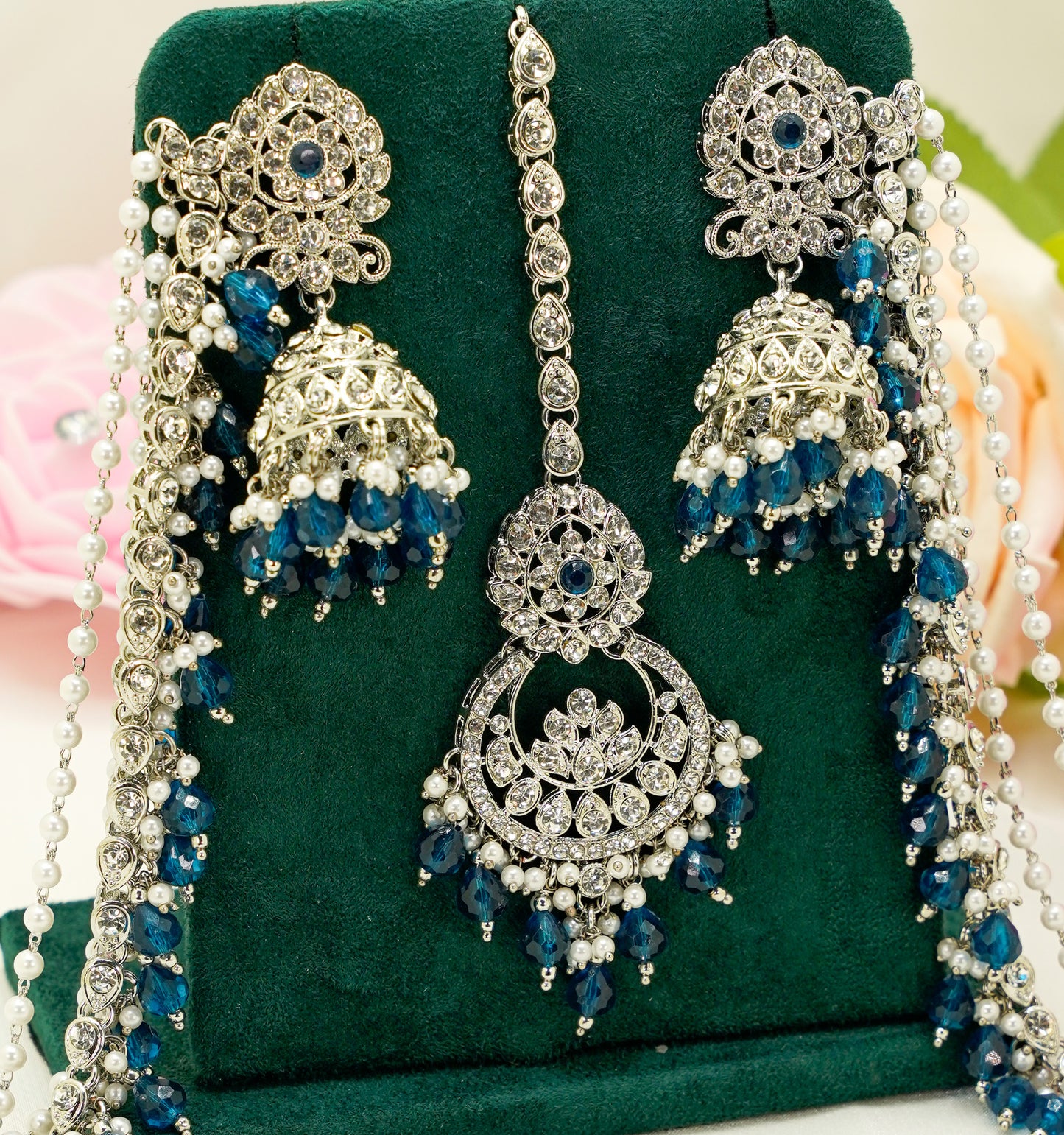 Tikka & Jhumka Earrings with Strings – Modest Earring for Any Celebratory Event