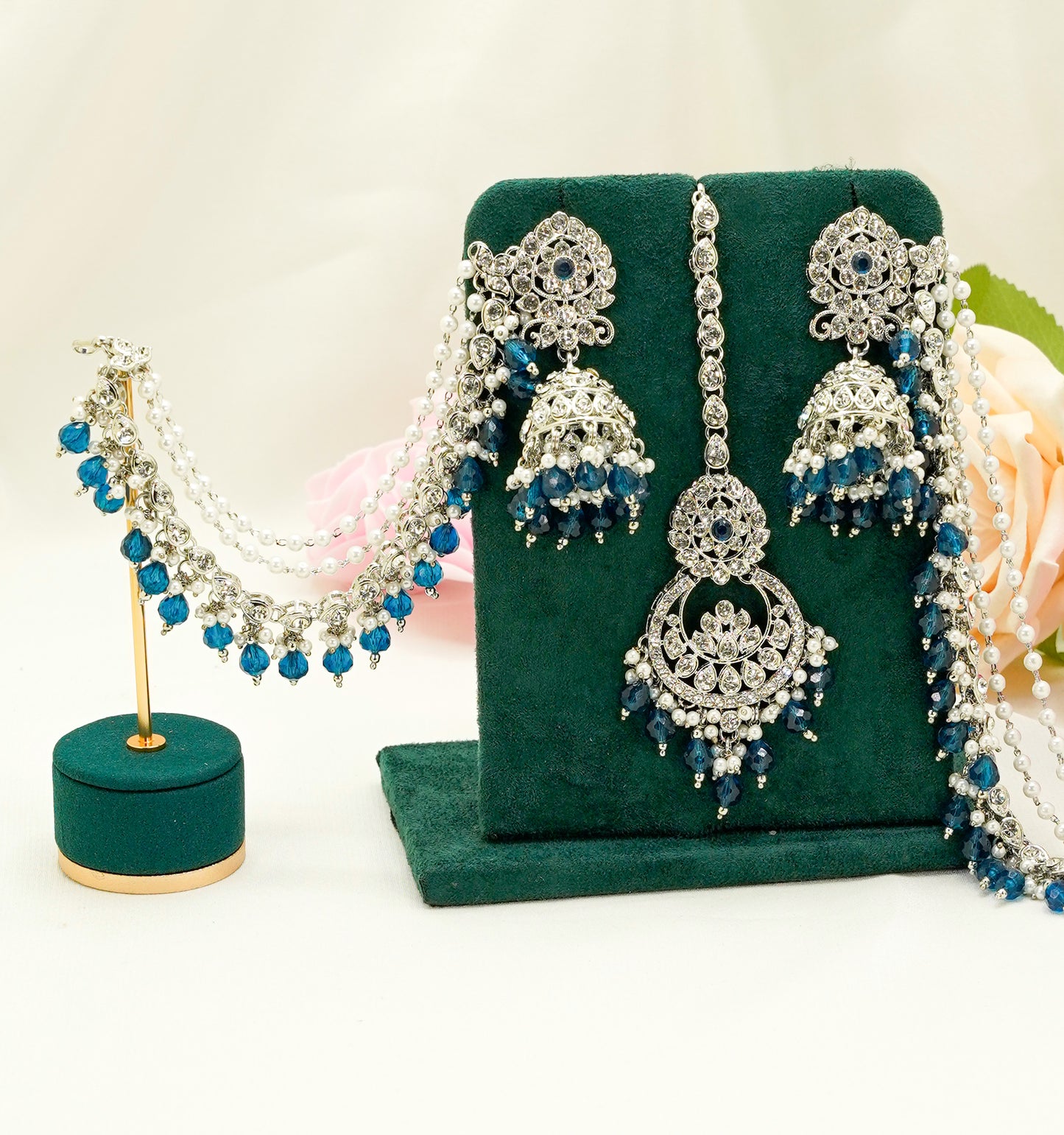 Tikka & Jhumka Earrings with Strings – Modest Earring for Any Celebratory Event