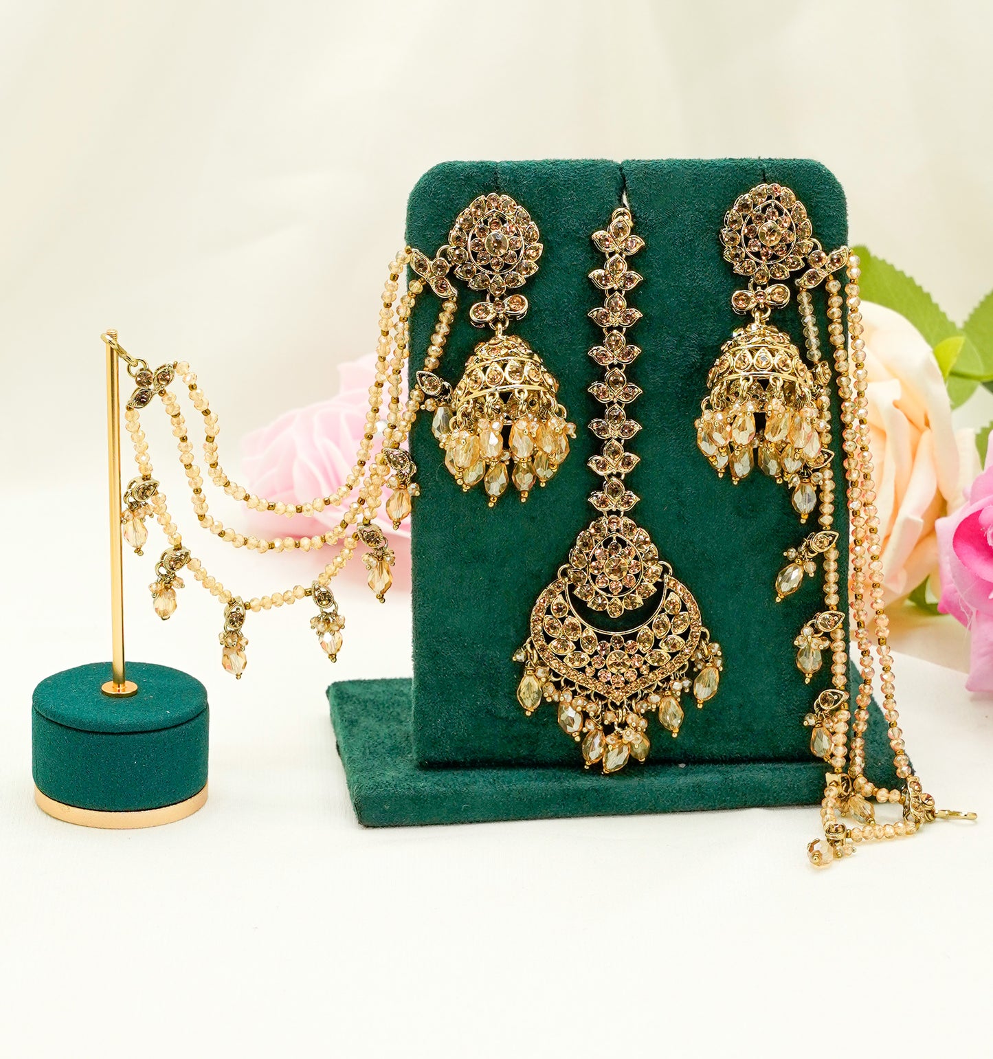 Tikka & Jhumka Earrings with Strings – Modest Earring for Any Celebratory Event