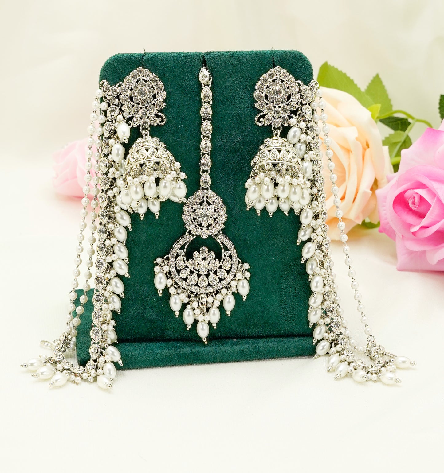 Tikka & Jhumka Earrings with Strings – Modest Earring for Any Celebratory Event