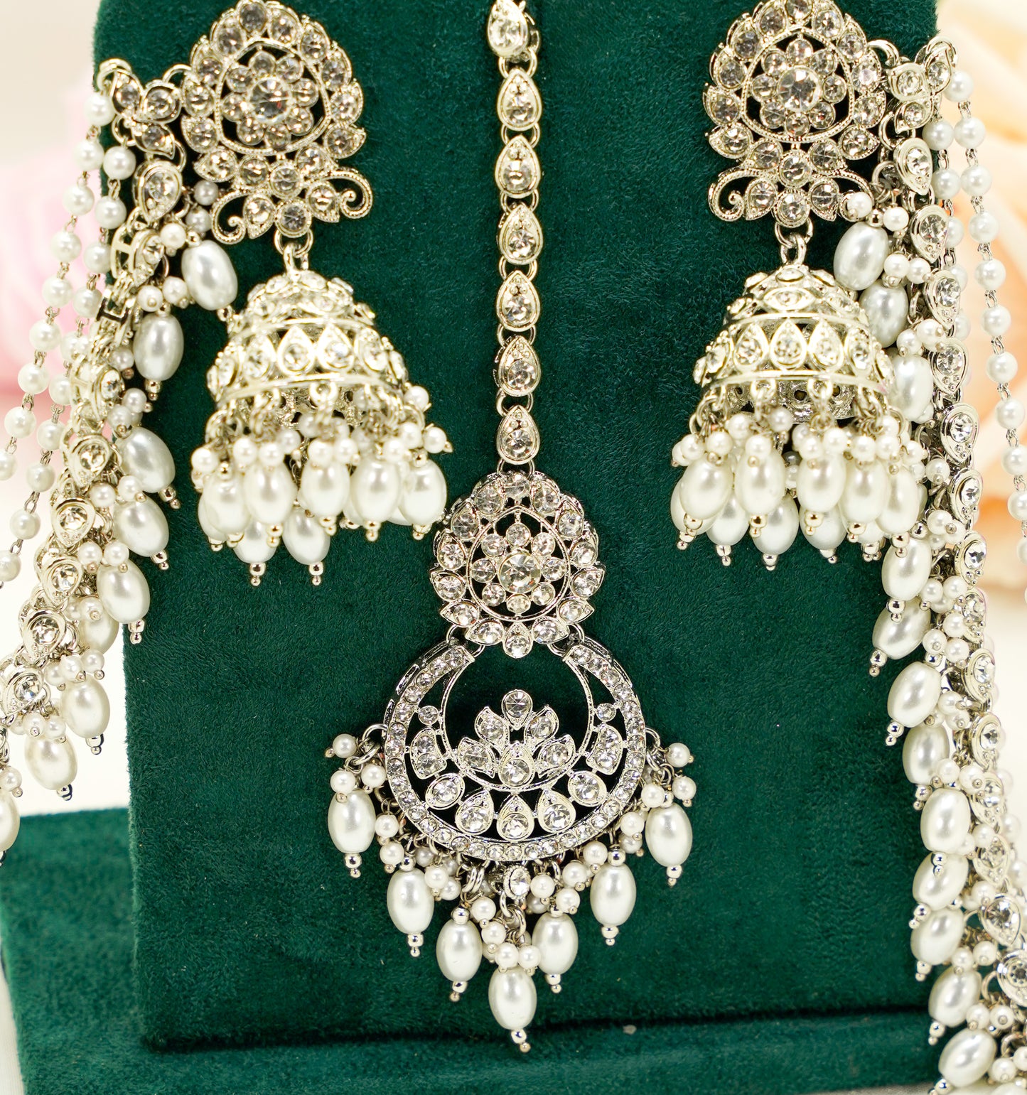 Tikka & Jhumka Earrings with Strings – Modest Earring for Any Celebratory Event