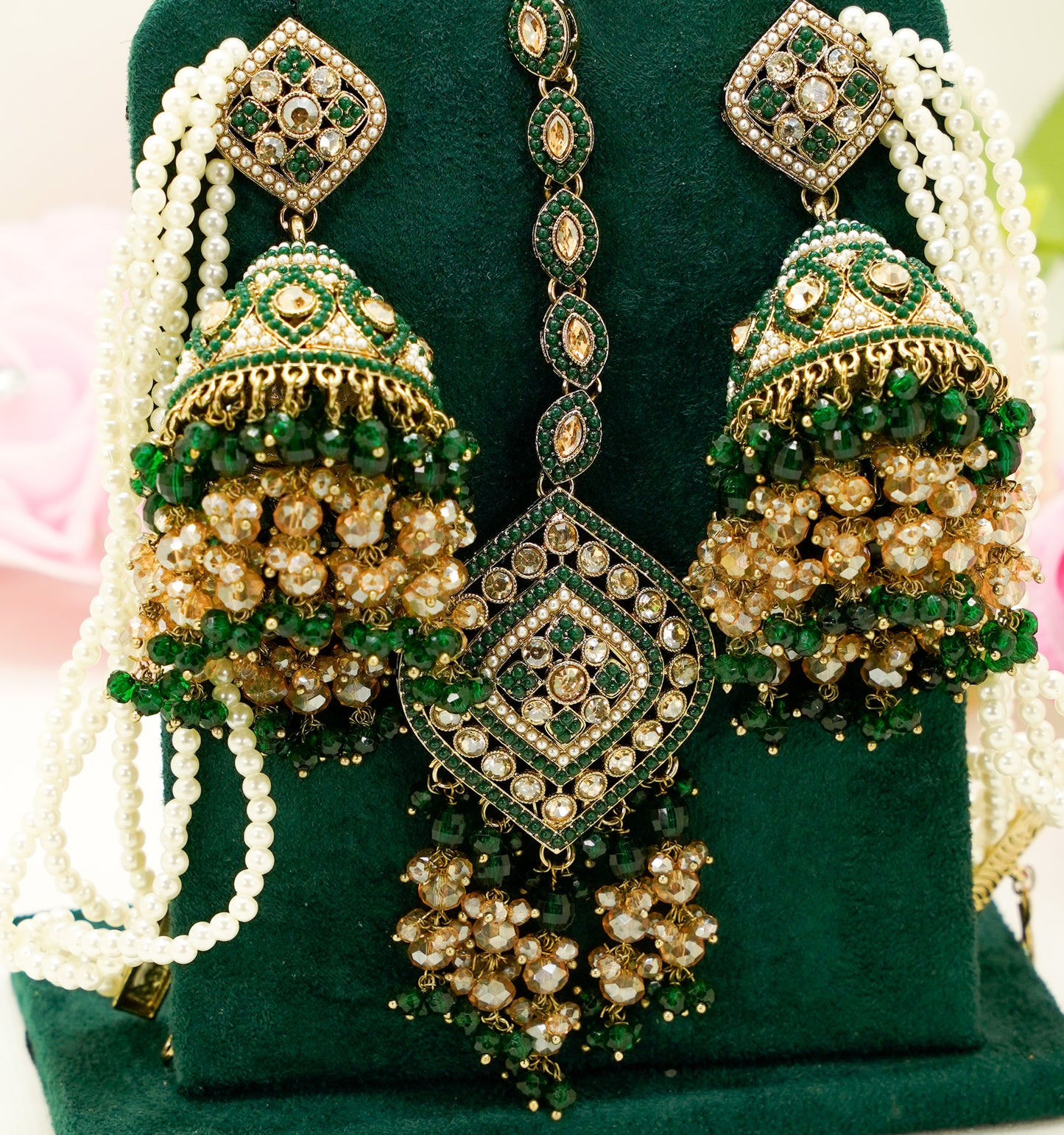 Tikka & Jhumka Earrings with Strings – Modest Earring for Any Celebratory Event