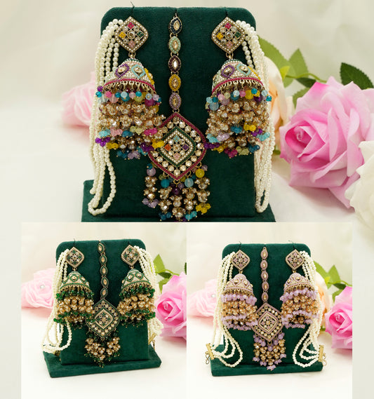 Tikka & Jhumka Earrings with Strings – Modest Earring for Any Celebratory Event