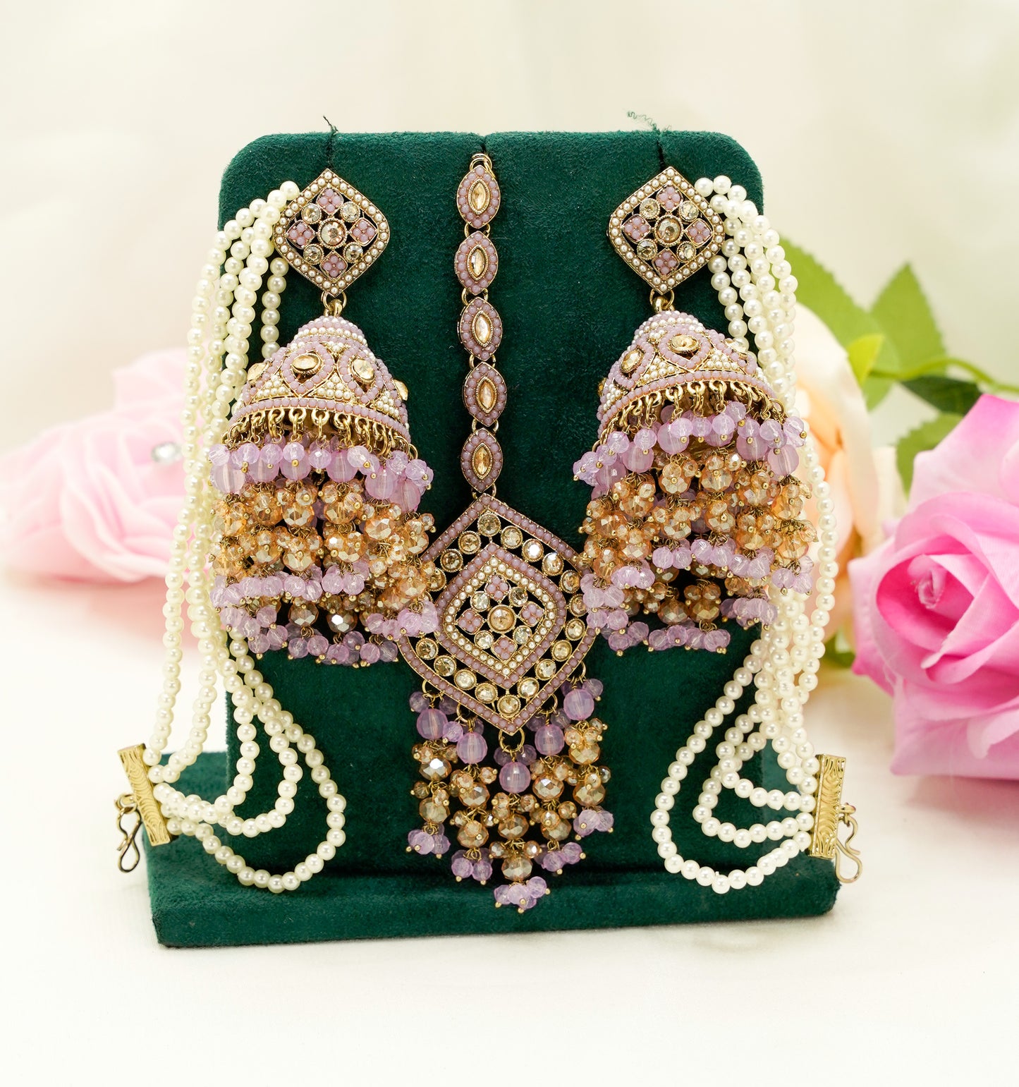 Tikka & Jhumka Earrings with Strings – Modest Earring for Any Celebratory Event
