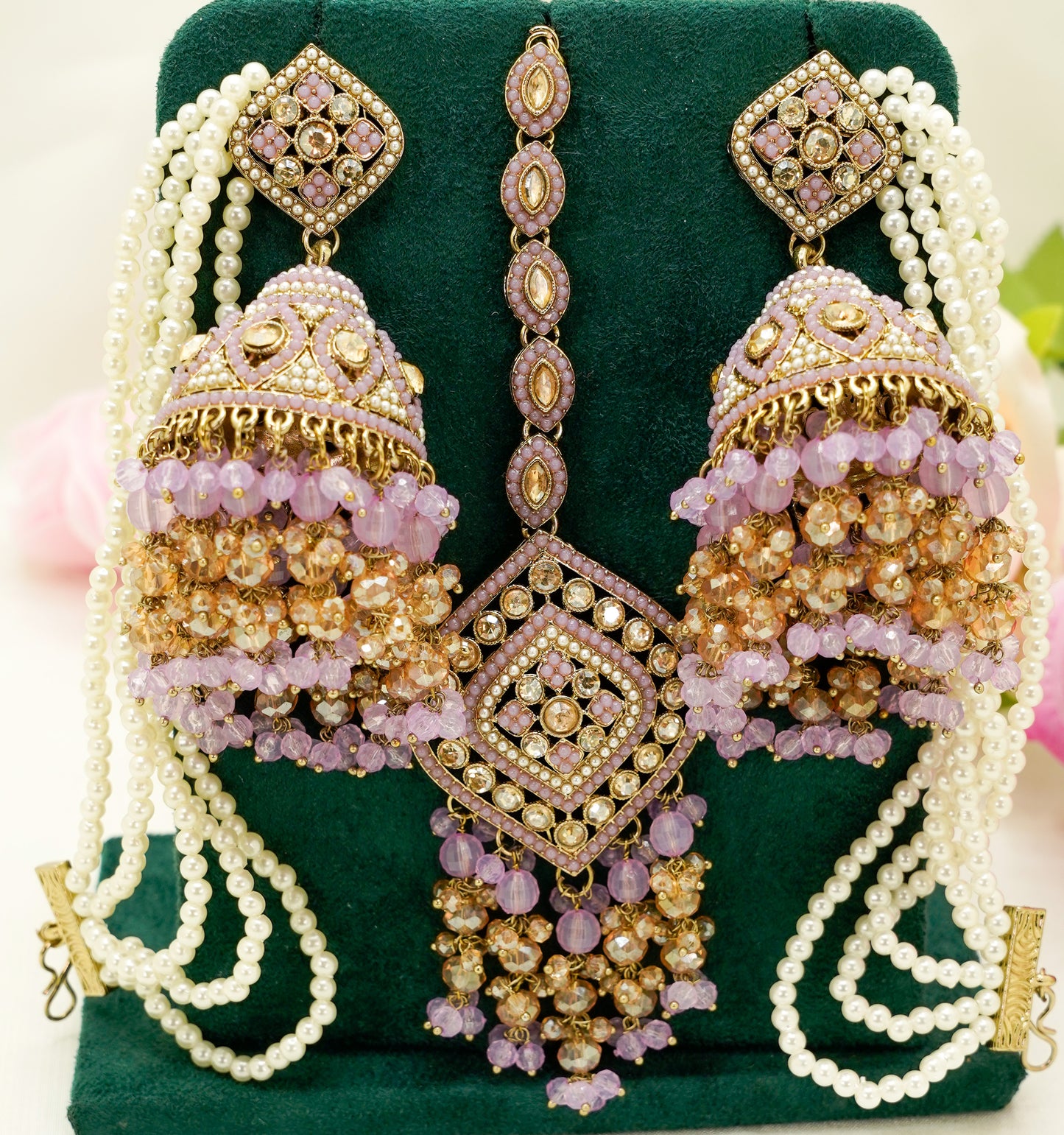 Tikka & Jhumka Earrings with Strings – Modest Earring for Any Celebratory Event