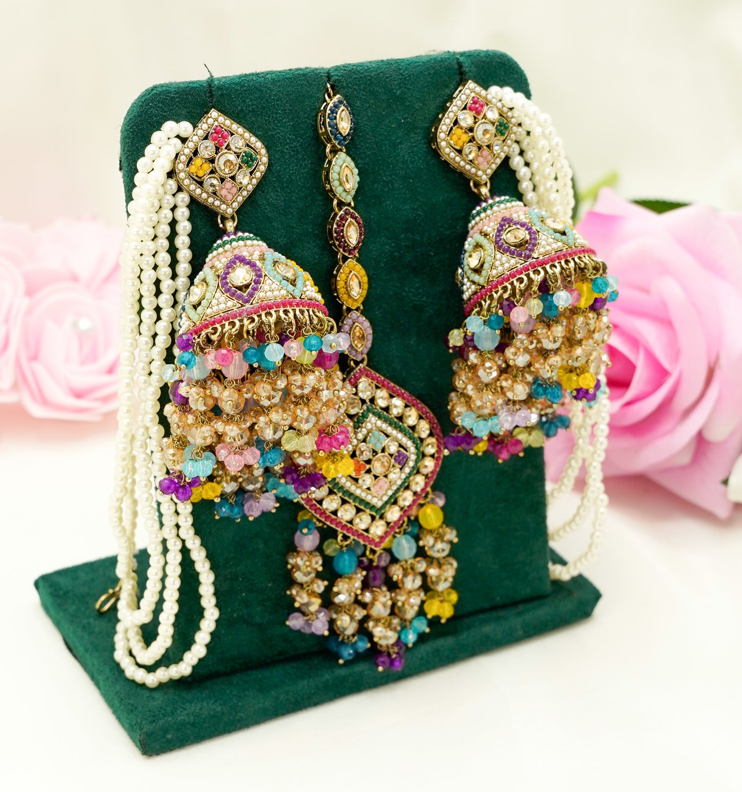 Tikka & Jhumka Earrings with Strings – Modest Earring for Any Celebratory Event