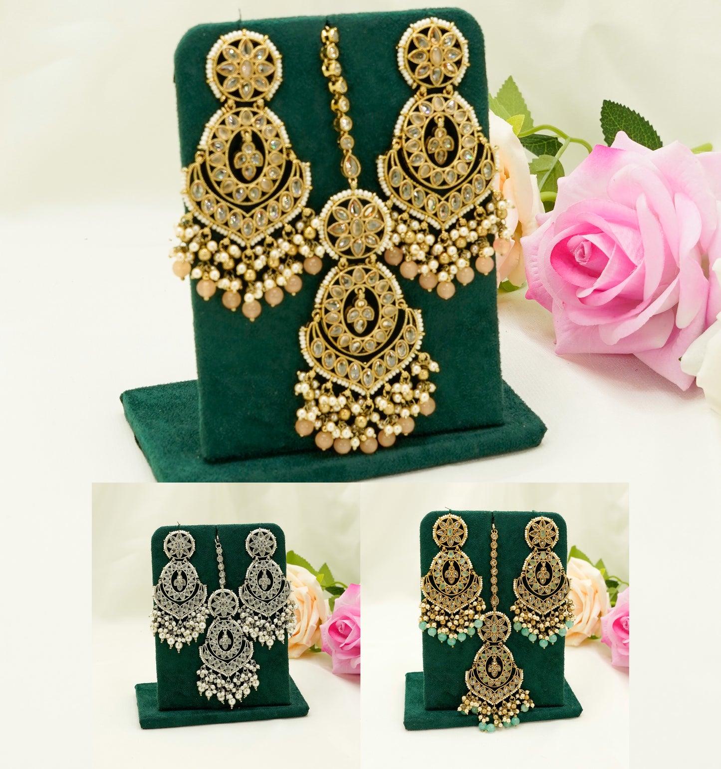 Jhumka Earrings with Pearls & Tikka – Modest Earring for Any Celebratory Event