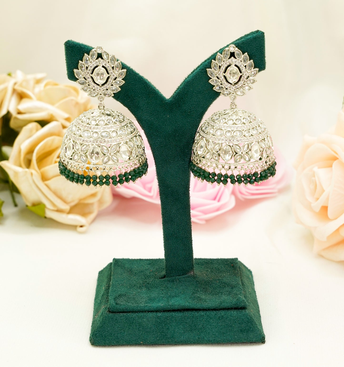 Classic Jhumka Earrings with Beads – Modest Bridal Jewellery for Nikah or Walima