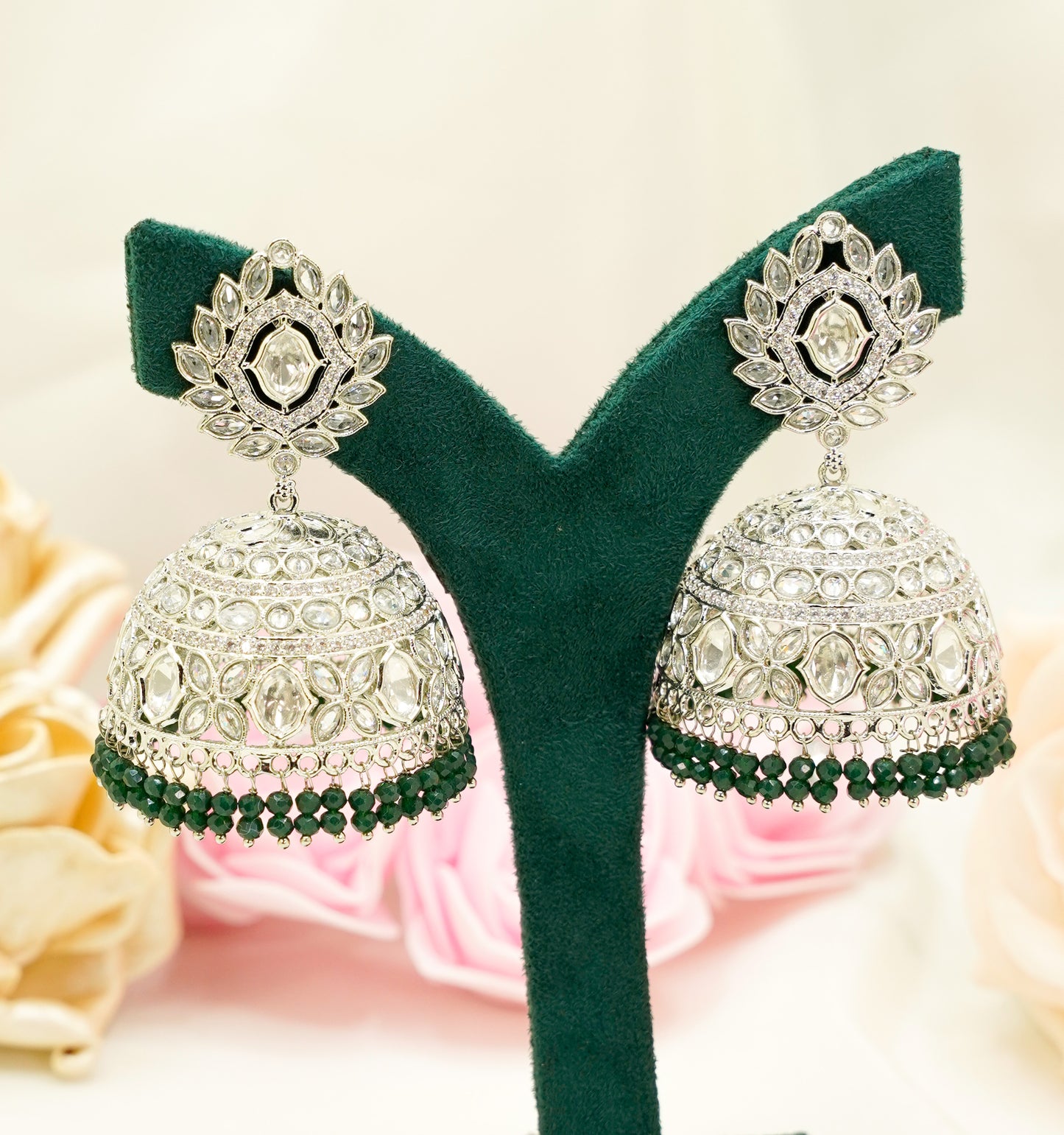 Classic Jhumka Earrings with Beads – Modest Bridal Jewellery for Nikah or Walima