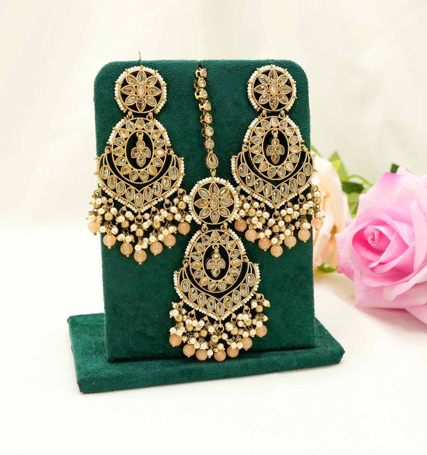 Jhumka Earrings with Pearls & Tikka – Modest Earring for Any Celebratory Event