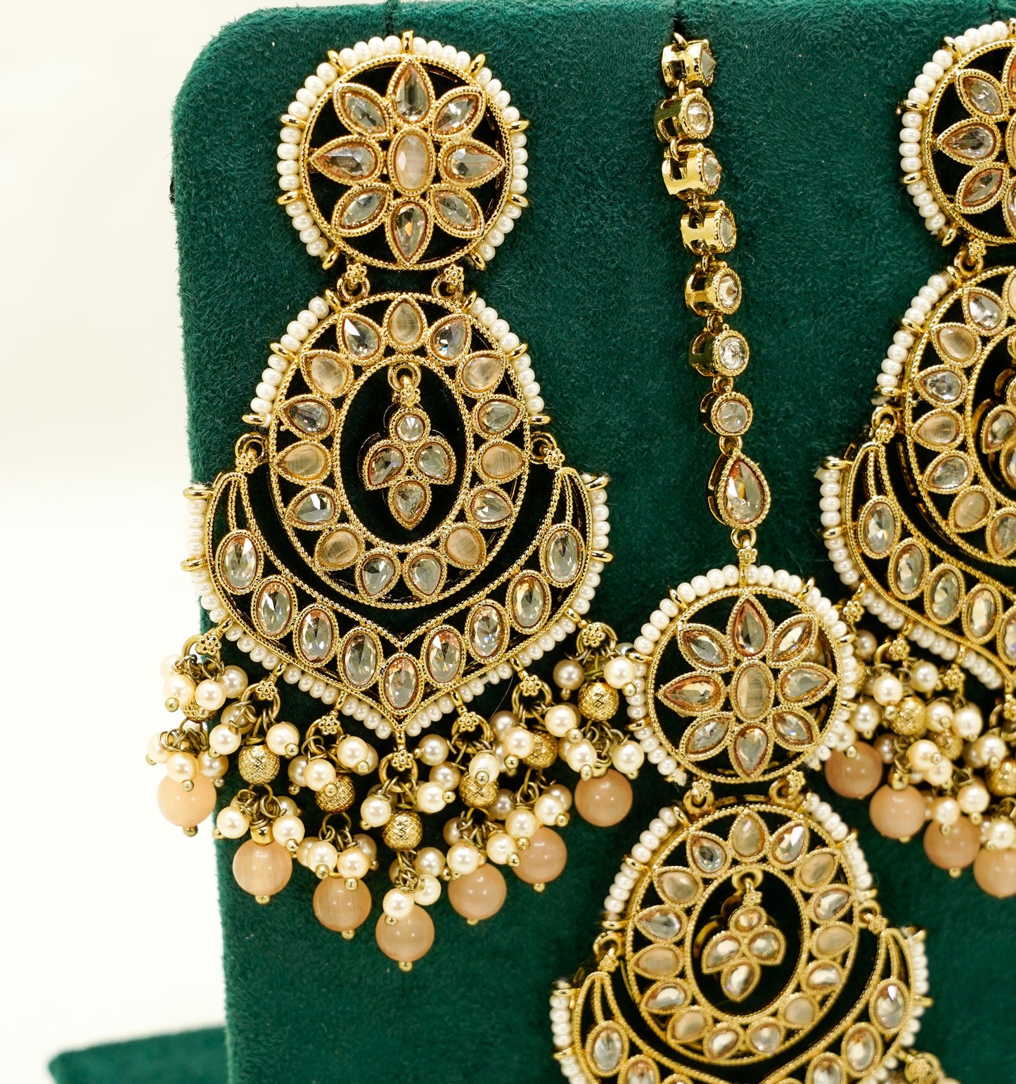 Jhumka Earrings with Pearls & Tikka – Modest Earring for Any Celebratory Event