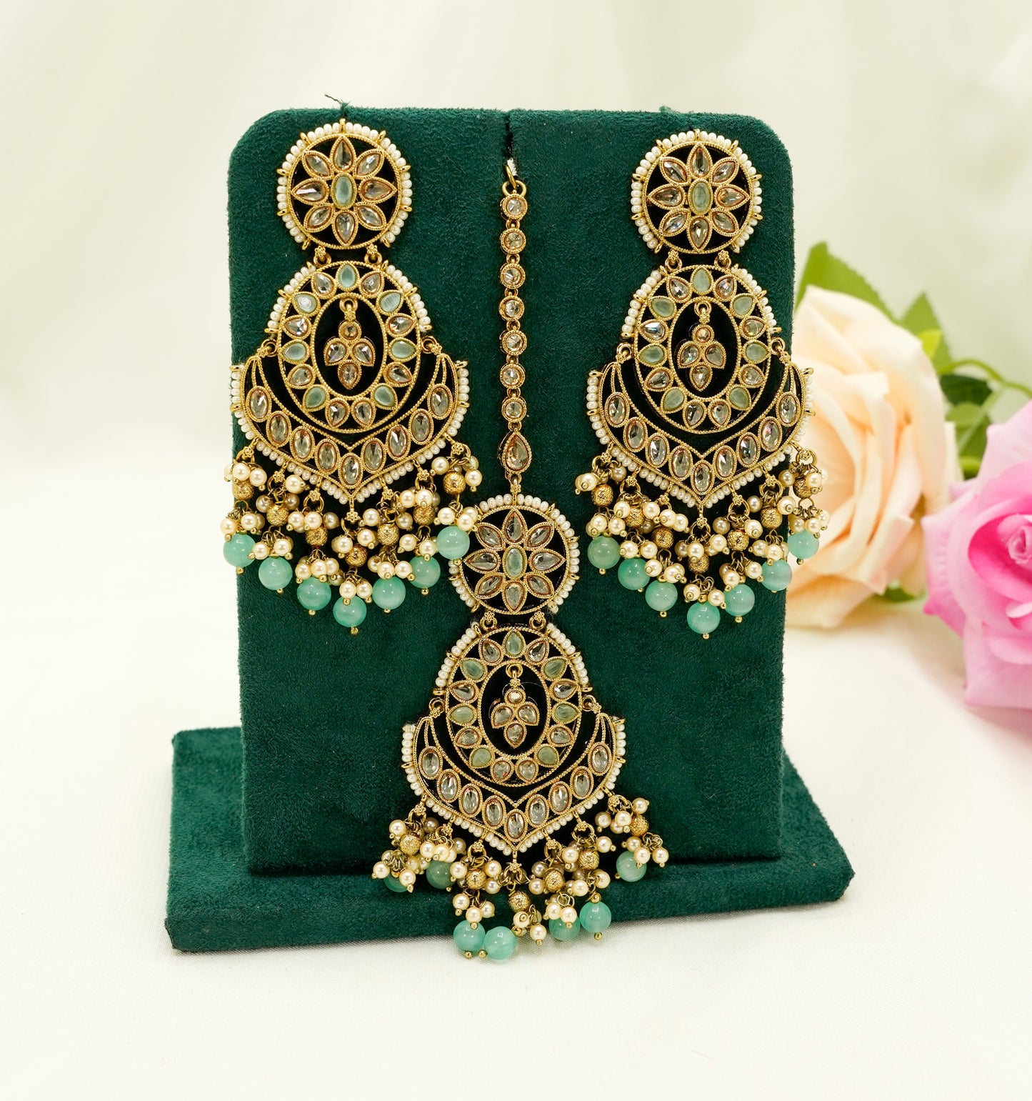Jhumka Earrings with Pearls & Tikka – Modest Earring for Any Celebratory Event