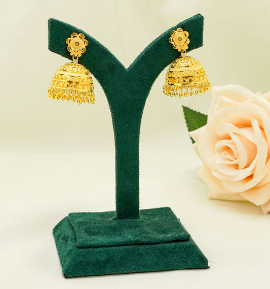Floral Gold Plated Earring - Jhumka Earrings Set