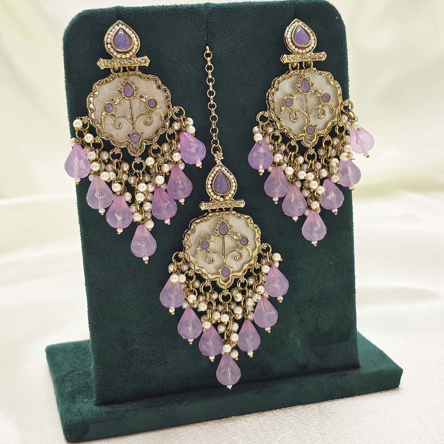 Modest Bridal Jhumka Earrings Set with Tikka – For Nikah, Walima or Engagement