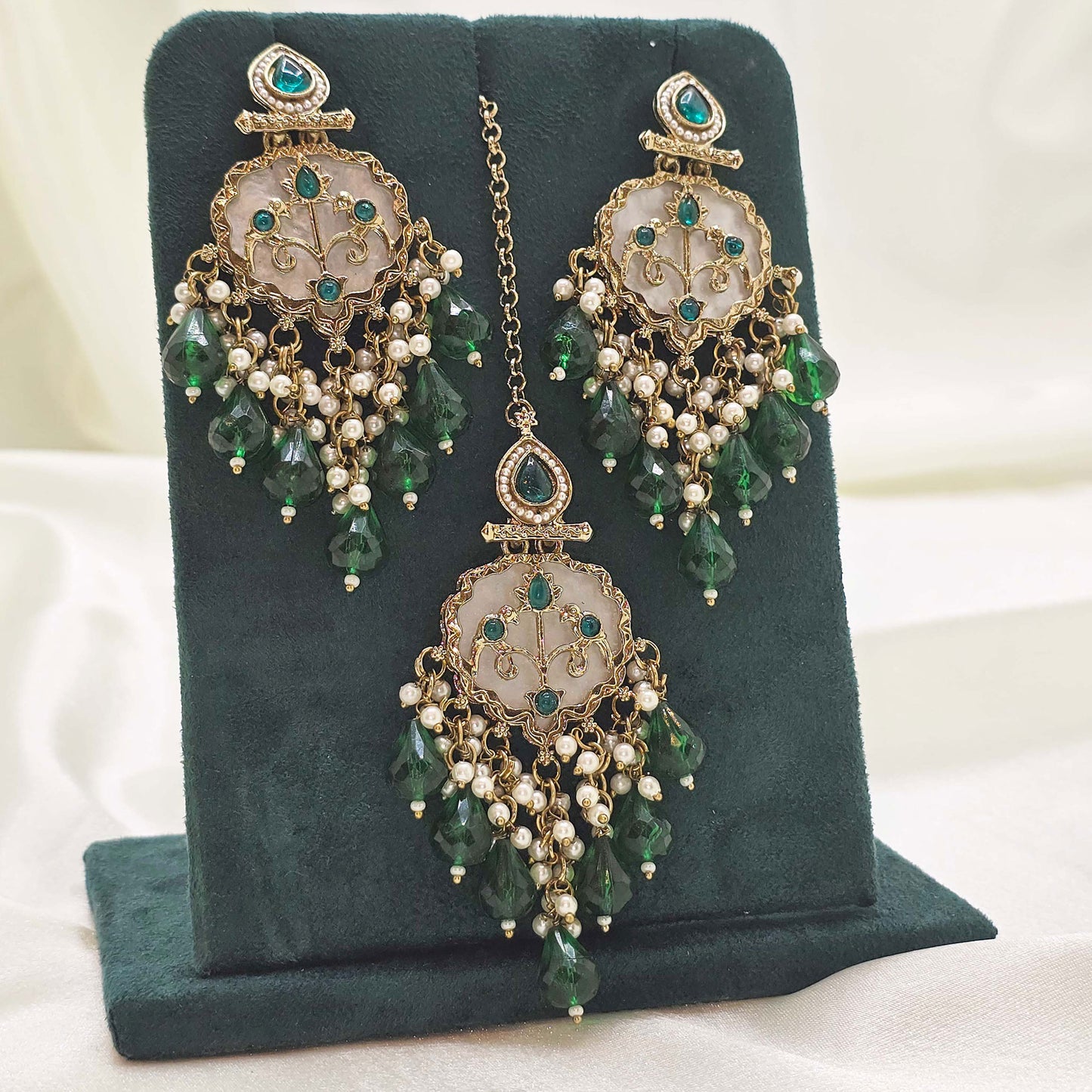 Modest Bridal Jhumka Earrings Set with Tikka – For Nikah, Walima or Engagement