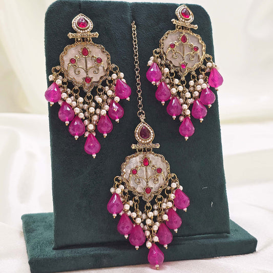Modest Bridal Jhumka Earrings Set with Tikka – For Nikah, Walima or Engagement