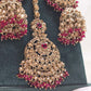 Gold & Ruby Red Jhumka Earrings with Tikka – Modest  Bridal Set for Nikah or Walima