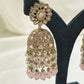 Soft Pink Stone Bridal Jhumka Earrings – Modest  Wedding Wear for Nikah or Walima