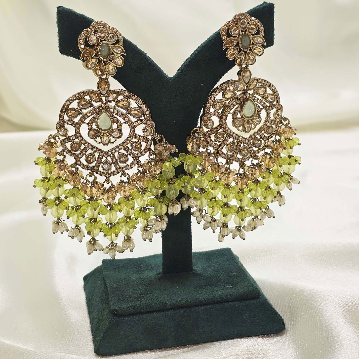 Olive Green Dangler Jhumka Earrings with Pearls – Modest  Bridal Jewellery for Nikah or Walima
