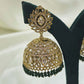 Classic Gold Dome Jhumka Earrings with Black Beads – Modest Bridal Jewellery for Nikah or Walima