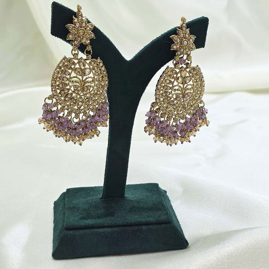 Gold Lilac Drop Jhumka Earrings – Modest Bridal Jewellery for Nikah or Walima