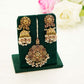 Pink & Gold Floral Jhumka Set – Pearl Drop Earrings with Oversized Tikka