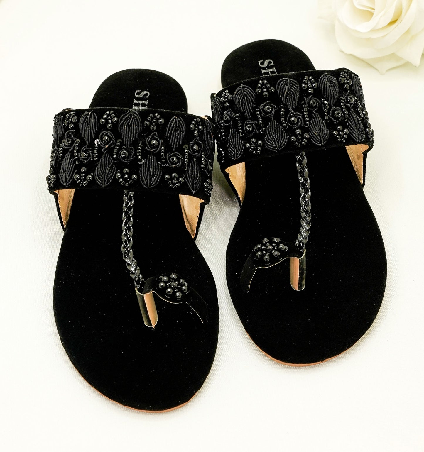 Slide Sandals – Floral Embroidery & Pearl Accents Sandals - KL4030