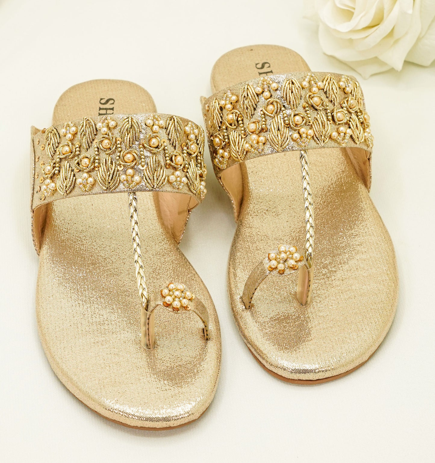 Slide Sandals – Floral Embroidery & Pearl Accents Sandals - KL4030