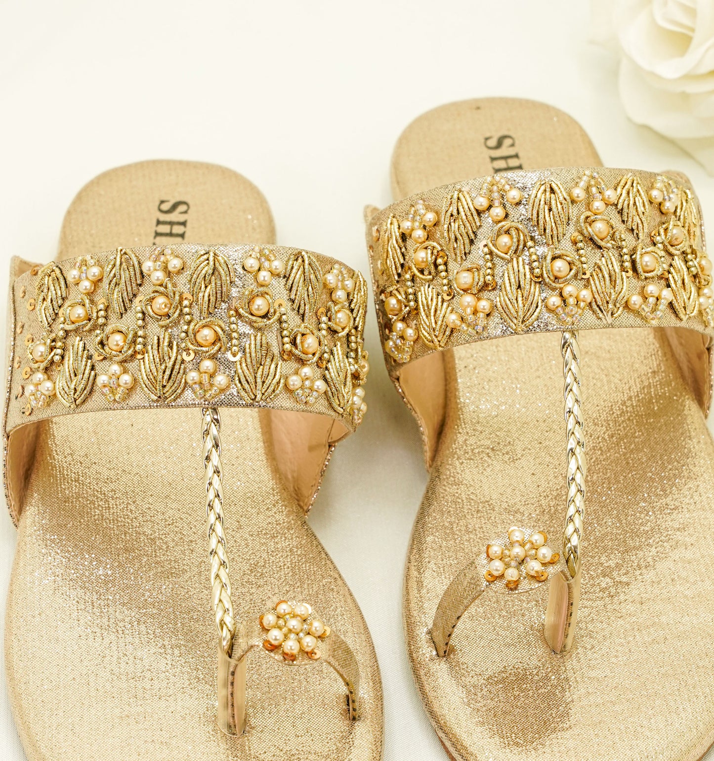 Slide Sandals – Floral Embroidery & Pearl Accents Sandals - KL4030