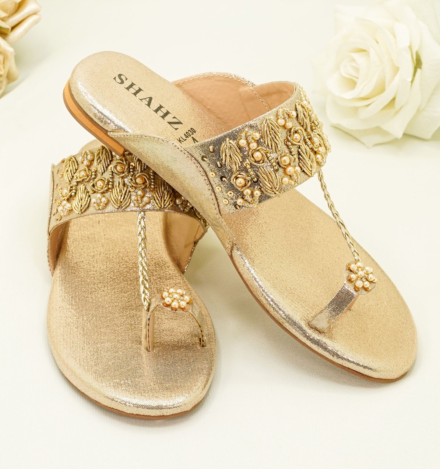 Slide Sandals – Floral Embroidery & Pearl Accents Sandals - KL4030