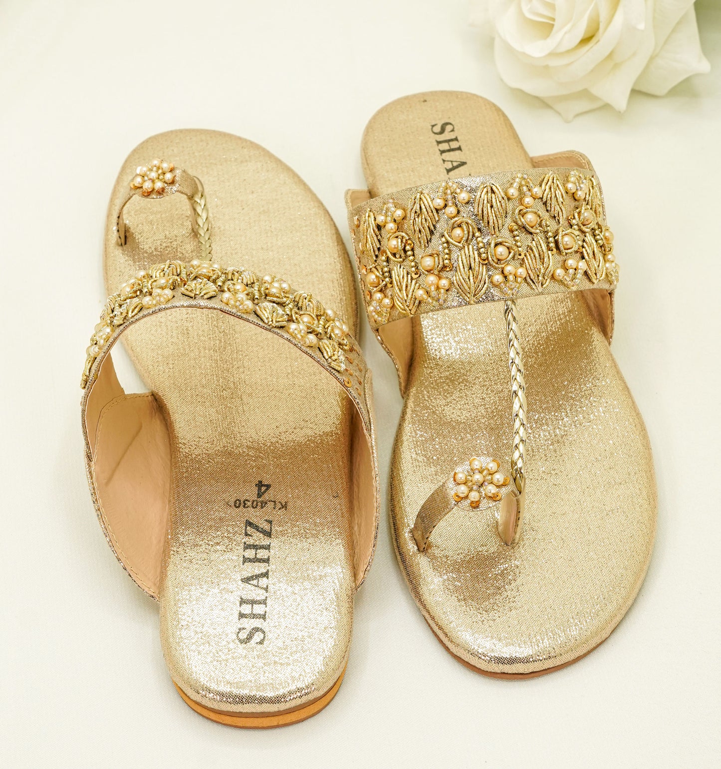 Slide Sandals – Floral Embroidery & Pearl Accents Sandals - KL4030