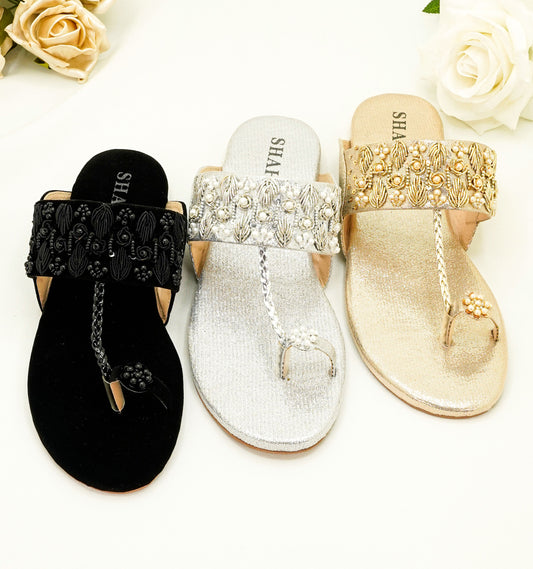 Slide Sandals – Floral Embroidery & Pearl Accents Sandals - KL4030