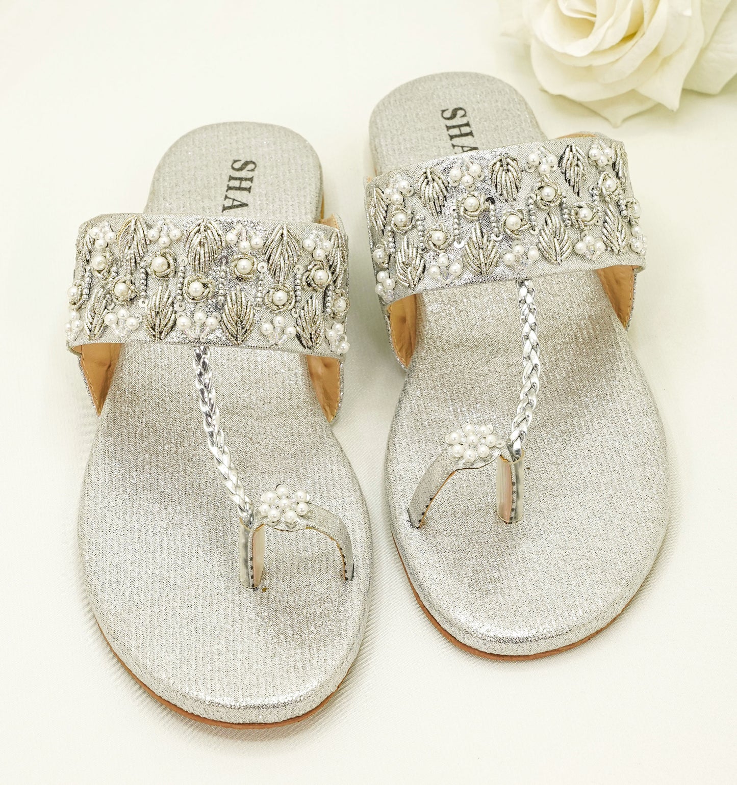 Slide Sandals – Floral Embroidery & Pearl Accents Sandals - KL4030