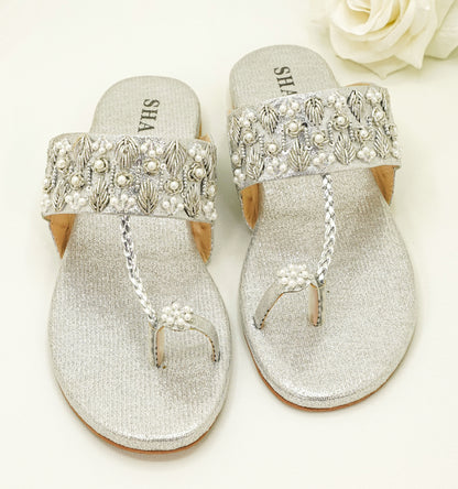 Slide Sandals – Floral Embroidery & Pearl Accents Sandals - KL4030
