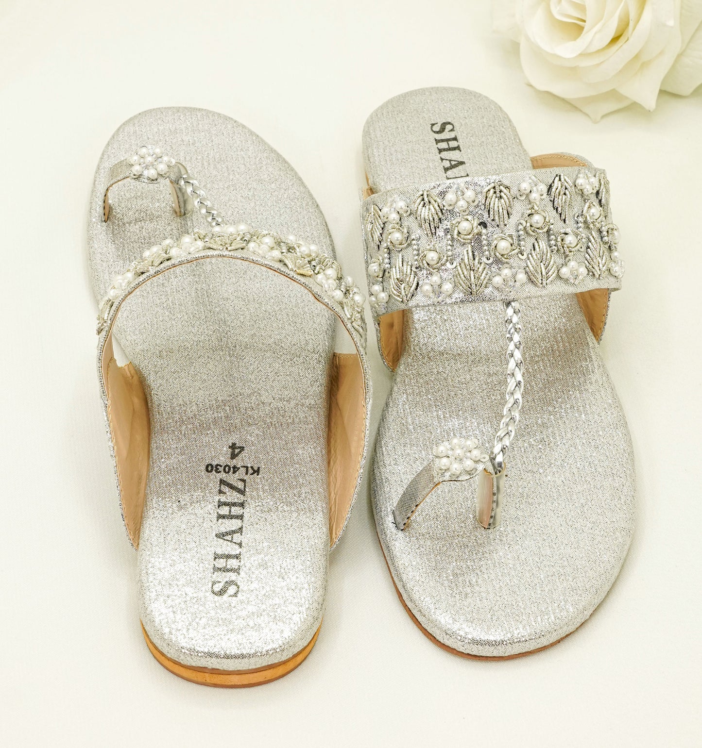 Slide Sandals – Floral Embroidery & Pearl Accents Sandals - KL4030