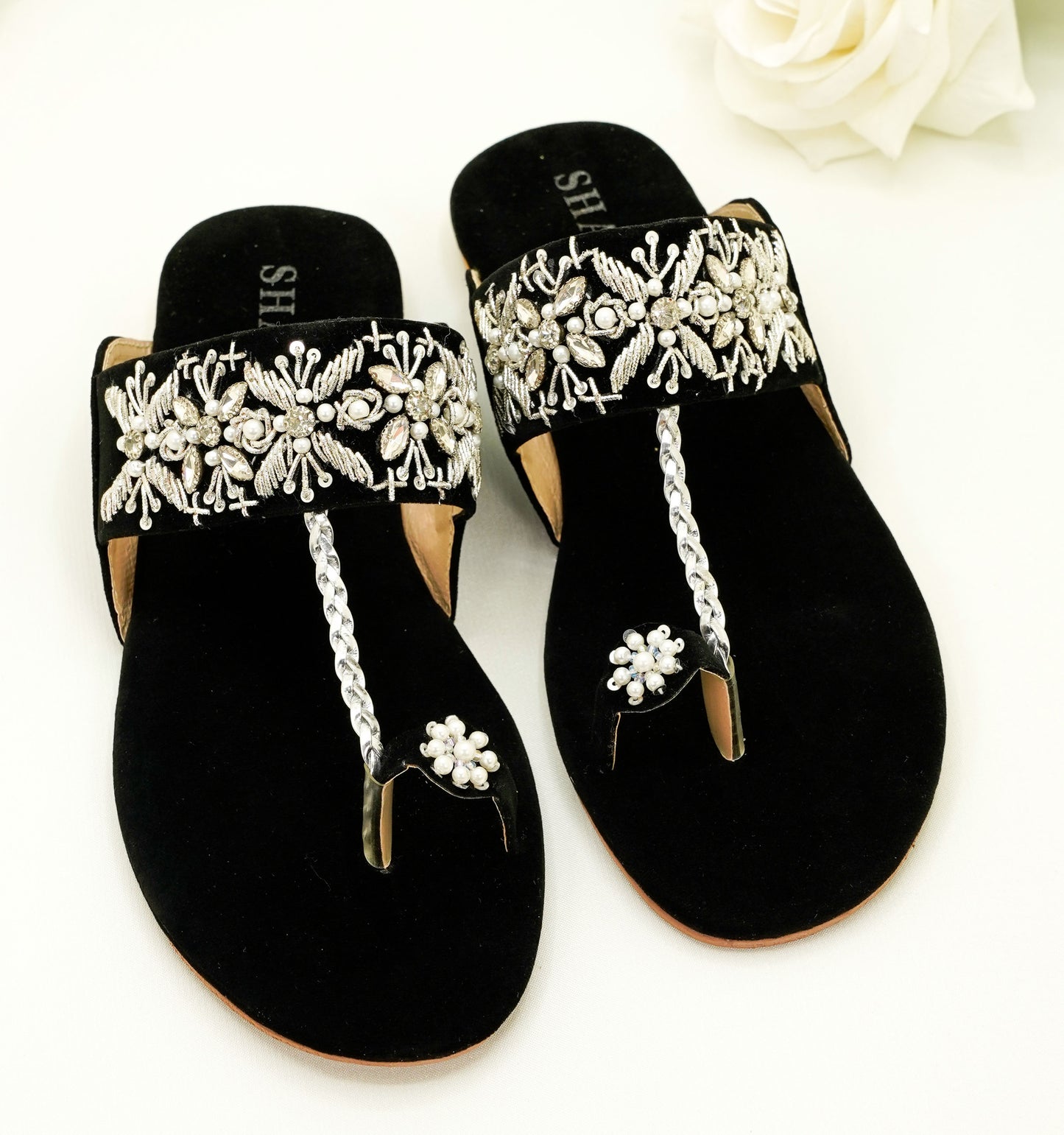 Slide Sandals – Floral Embroidery & Pearl Accents Sandals - KL4031