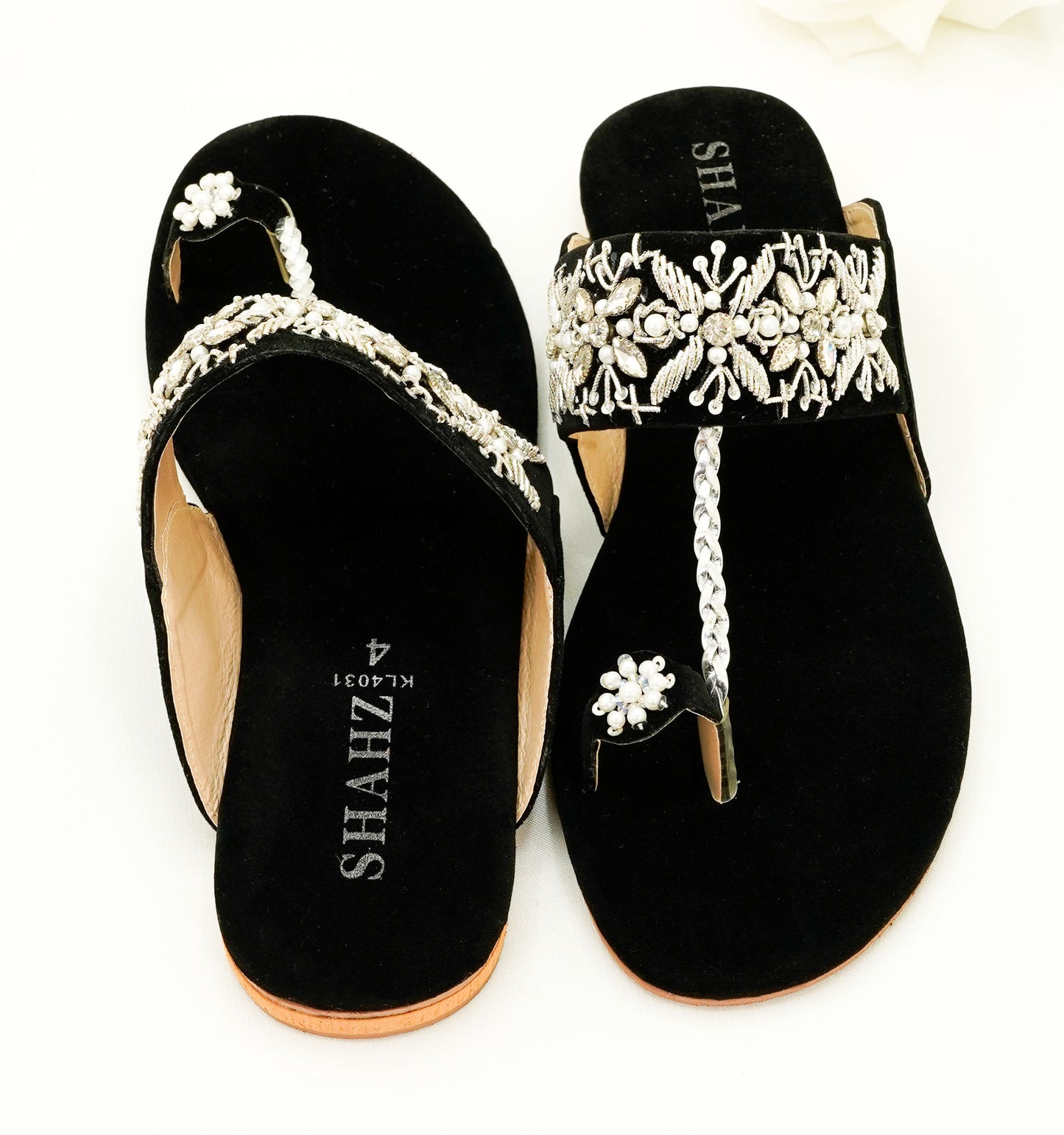 Slide Sandals – Floral Embroidery & Pearl Accents Sandals - KL4031