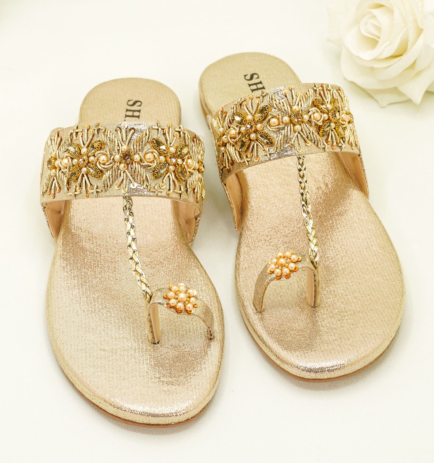 Slide Sandals – Floral Embroidery & Pearl Accents Sandals - KL4031