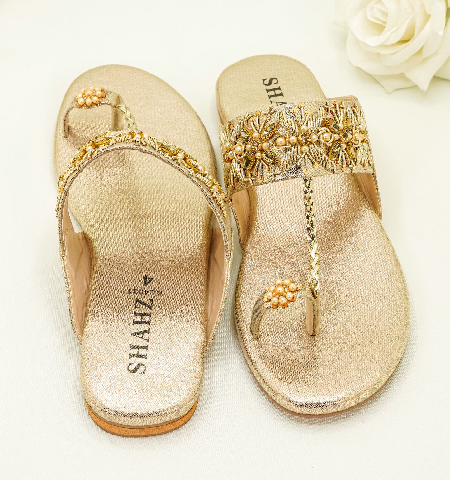 Slide Sandals – Floral Embroidery & Pearl Accents Sandals - KL4031