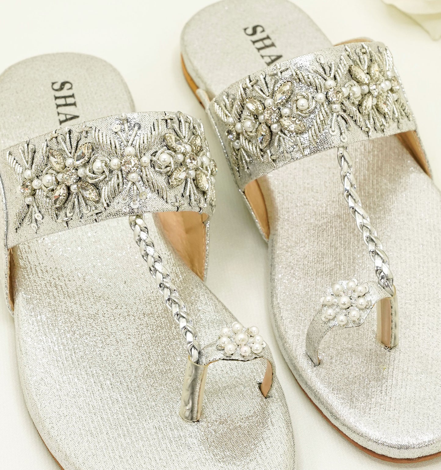 Slide Sandals – Floral Embroidery & Pearl Accents Sandals - KL4031