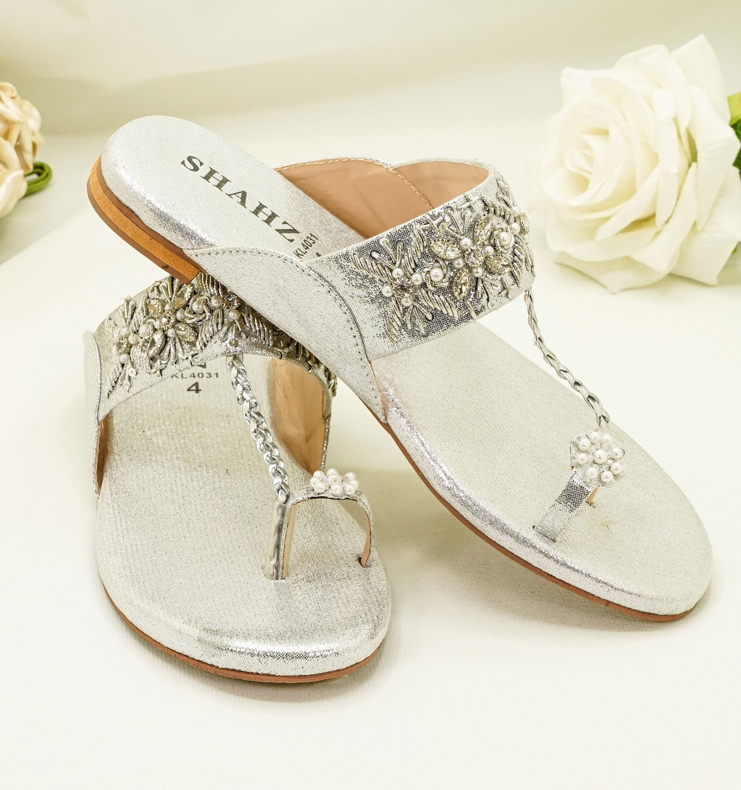 Slide Sandals – Floral Embroidery & Pearl Accents Sandals - KL4031