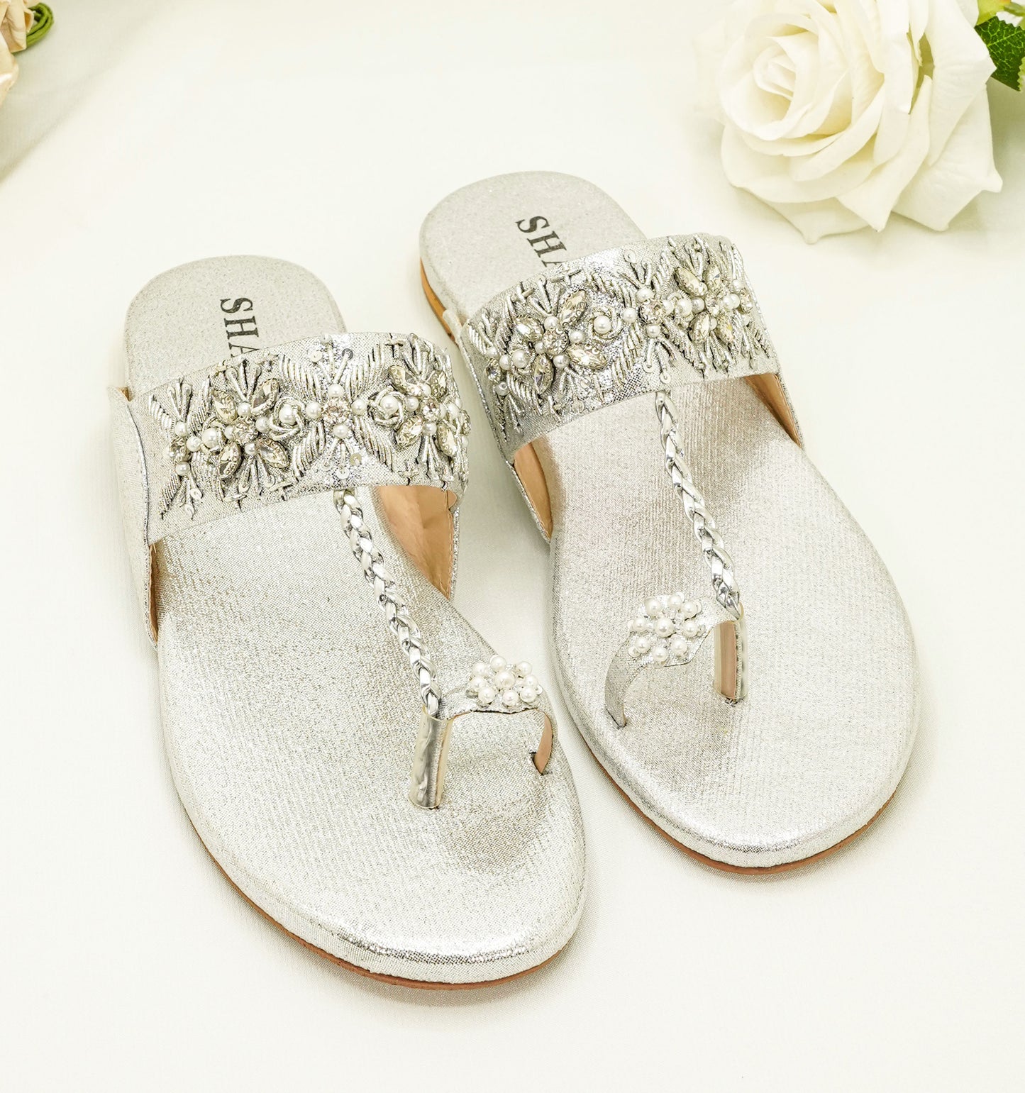 Slide Sandals – Floral Embroidery & Pearl Accents Sandals - KL4031