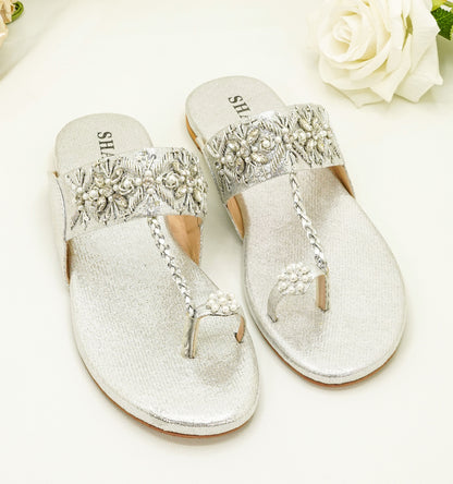Slide Sandals – Floral Embroidery & Pearl Accents Sandals - KL4031